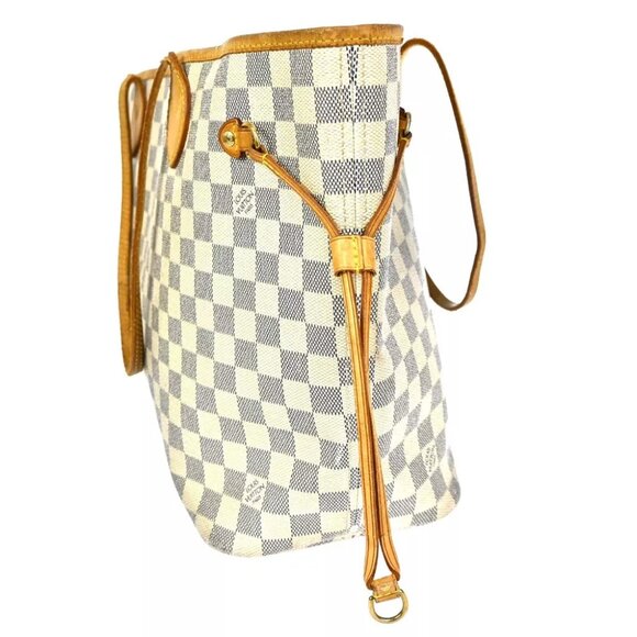 LOUIS VUITTON Neverfull MM Shoulder Tote Bag Damier Azur Leather - Picture 4 of 16